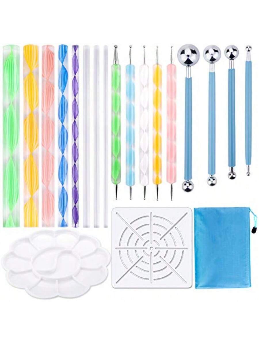 19 pcs Mandala Dotting Tools Set with Pen Dotting Tools, Mandala Stencil, Ball Stylus, and Paint Tray