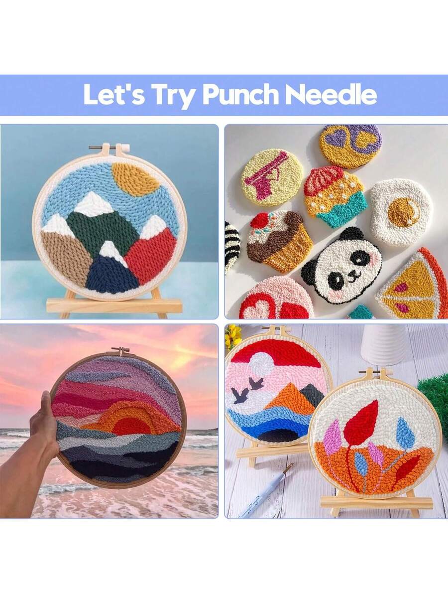 Punch Needle Tool with Embroidery Hoop, Adjustable Punch Needle Kit
