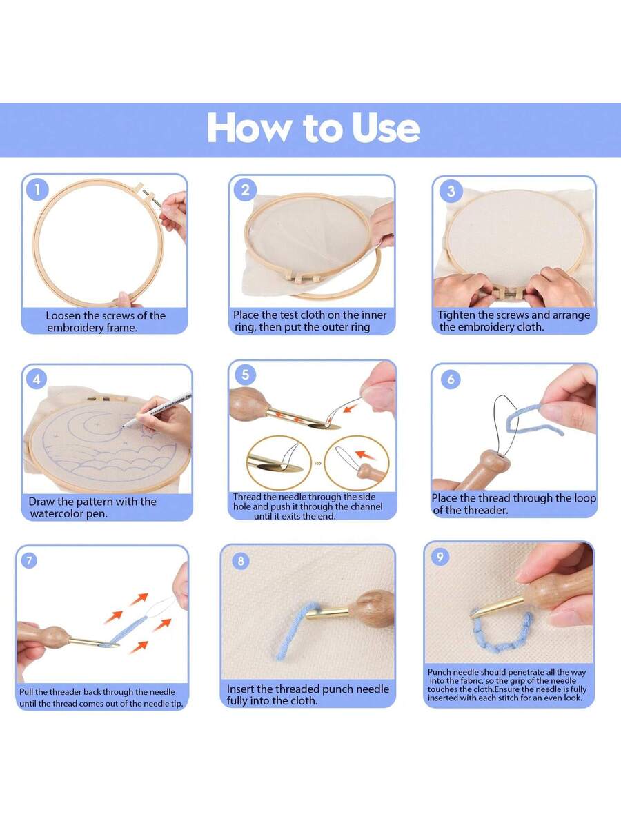 Punch Needle Tool with Embroidery Hoop, Adjustable Punch Needle Kit