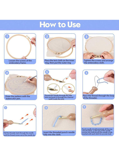 Punch Needle Tool with Embroidery Hoop, Adjustable Punch Needle Kit