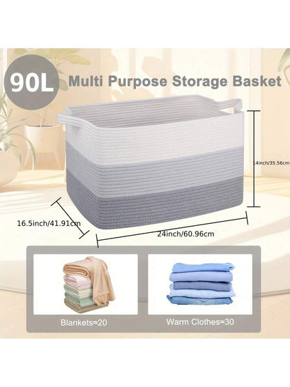 Large Hand Woven Basket Foldable, Soft and Durable Storage Organizing Box with Handle