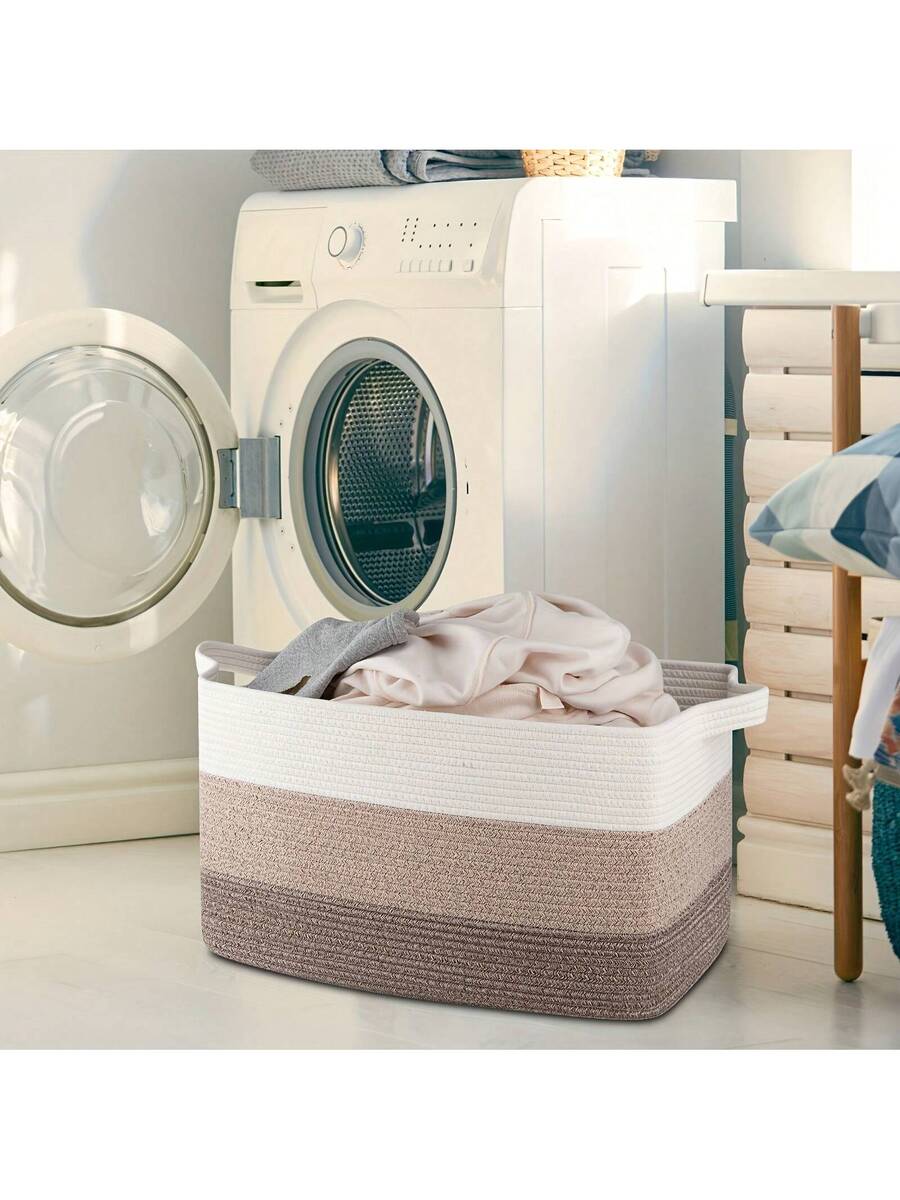 Large Hand Woven Basket Foldable, Soft and Durable Storage Organizing Box with Handle