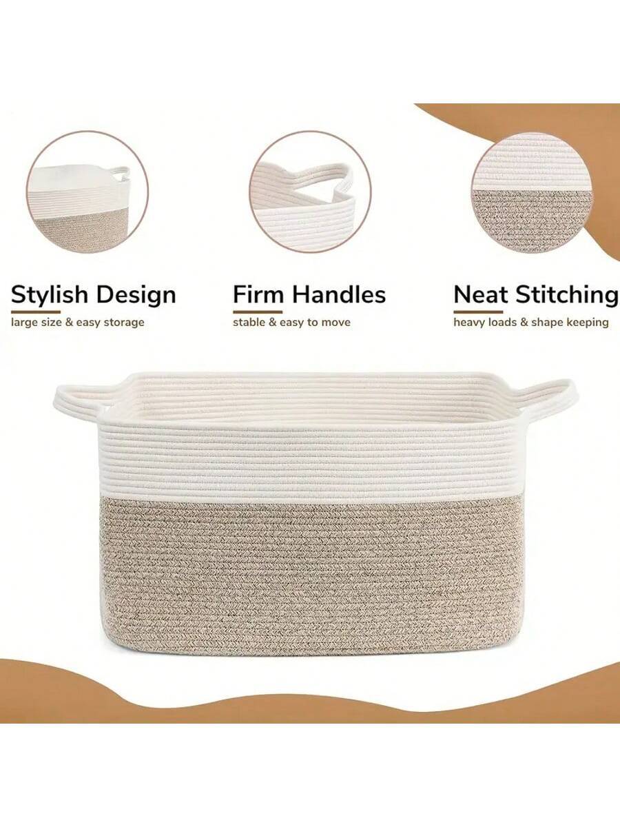 Large Hand Woven Basket Foldable, Soft and Durable Storage Organizing Box with Handle
