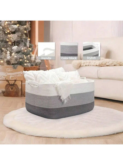 Large Hand Woven Basket Foldable, Soft and Durable Storage Organizing Box with Handle