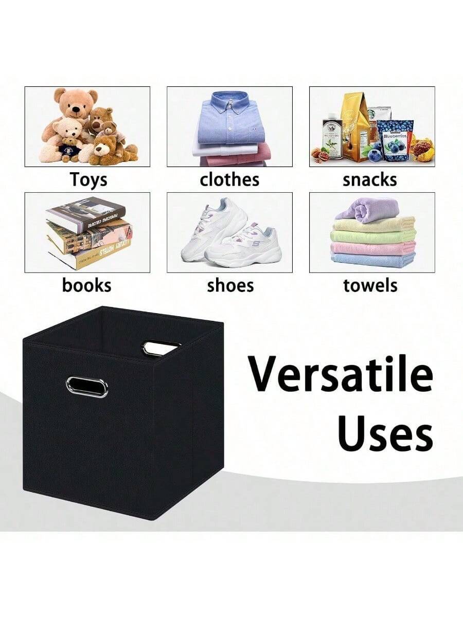 1 Pck Black Foldable Storage Cubes Bins, Fabric Storage Box Cubes Organizer Baskets with Dual Handles