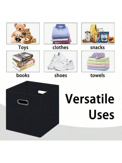 1 Pck Black Foldable Storage Cubes Bins, Fabric Storage Box Cubes Organizer Baskets with Dual Handles