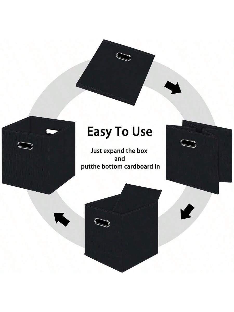 1 Pck Black Foldable Storage Cubes Bins, Fabric Storage Box Cubes Organizer Baskets with Dual Handles