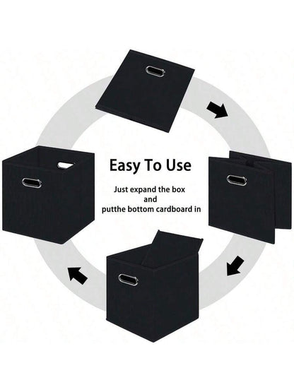 1 Pck Black Foldable Storage Cubes Bins, Fabric Storage Box Cubes Organizer Baskets with Dual Handles