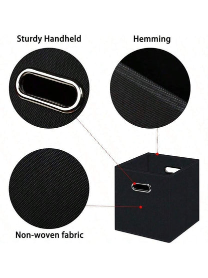 1 Pck Black Foldable Storage Cubes Bins, Fabric Storage Box Cubes Organizer Baskets with Dual Handles