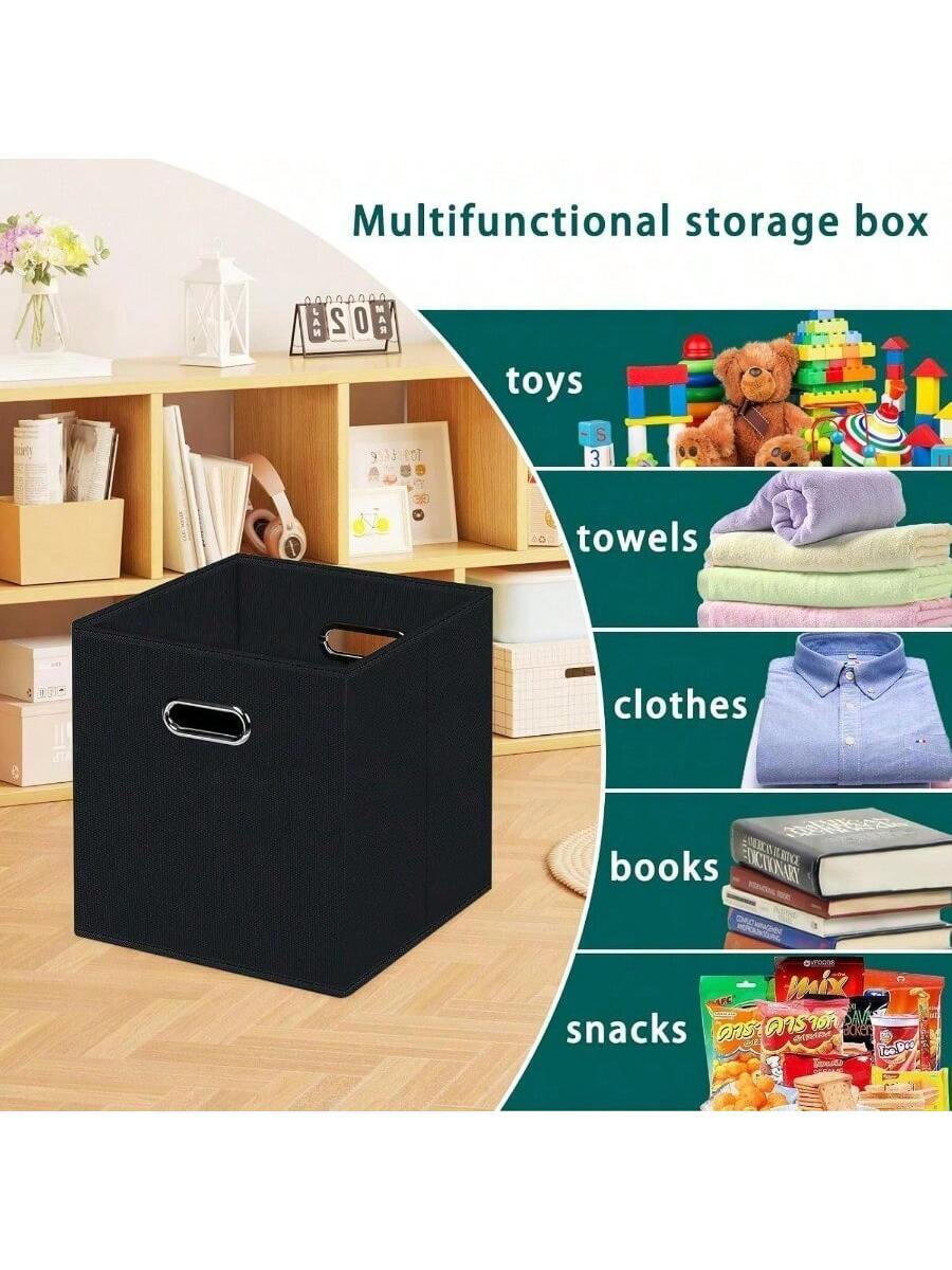 1 Pck Black Foldable Storage Cubes Bins, Fabric Storage Box Cubes Organizer Baskets with Dual Handles