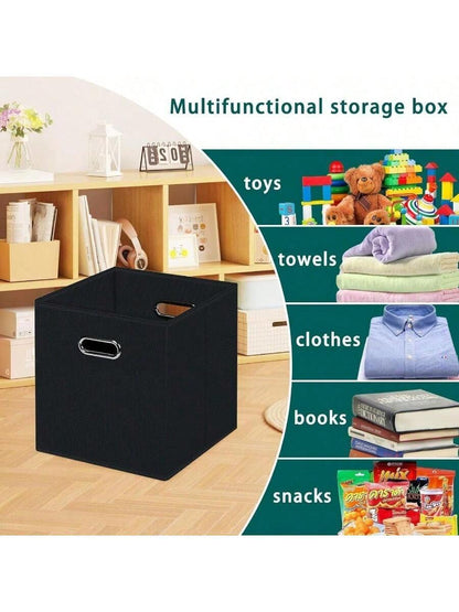 1 Pck Black Foldable Storage Cubes Bins, Fabric Storage Box Cubes Organizer Baskets with Dual Handles