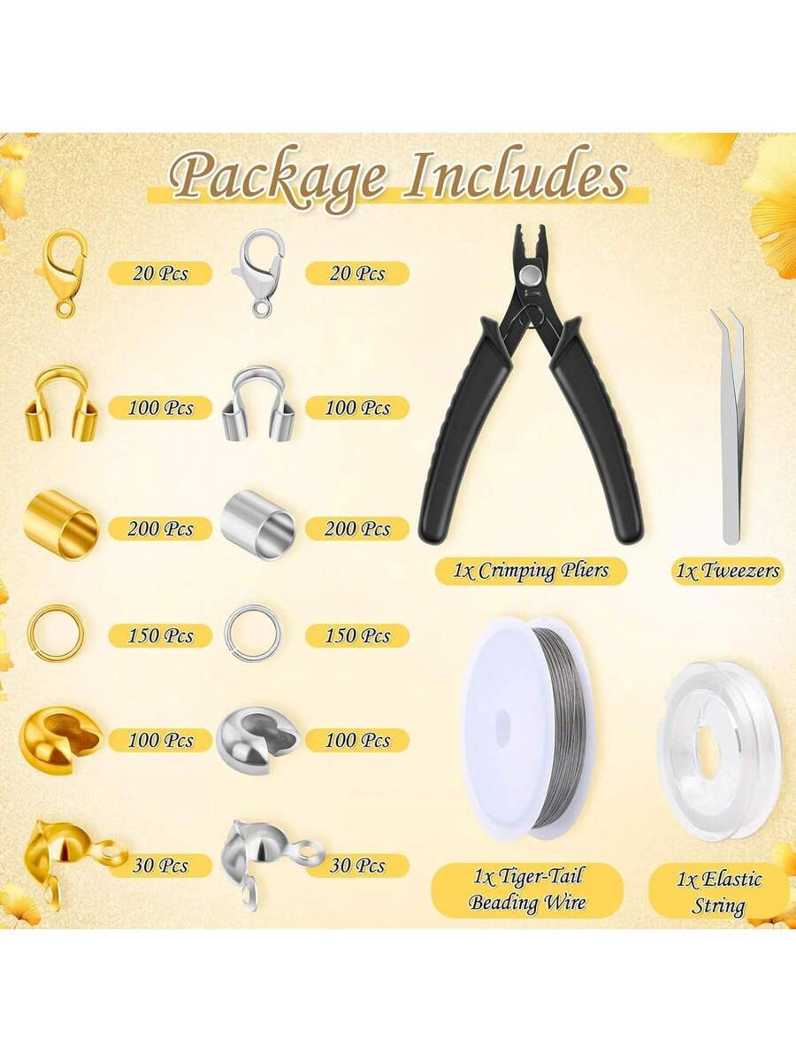 1200Pcs Crimp Beads Supplies For Jewelry Making Including Crimp Covers, Crimp Tubes, Bracelet Clasps and Closures