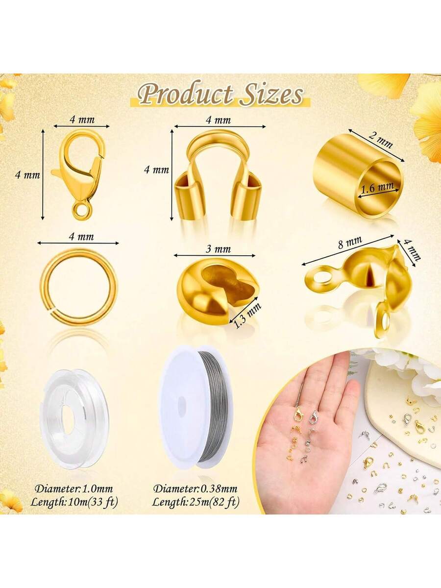 1200Pcs Crimp Beads Supplies For Jewelry Making Including Crimp Covers, Crimp Tubes, Bracelet Clasps and Closures