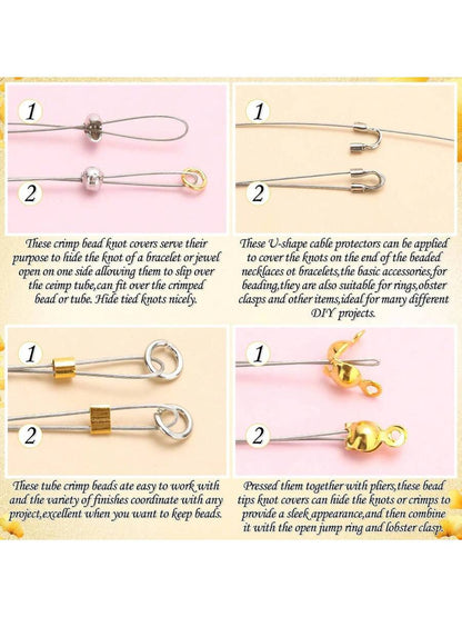 1200Pcs Crimp Beads Supplies For Jewelry Making Including Crimp Covers, Crimp Tubes, Bracelet Clasps and Closures