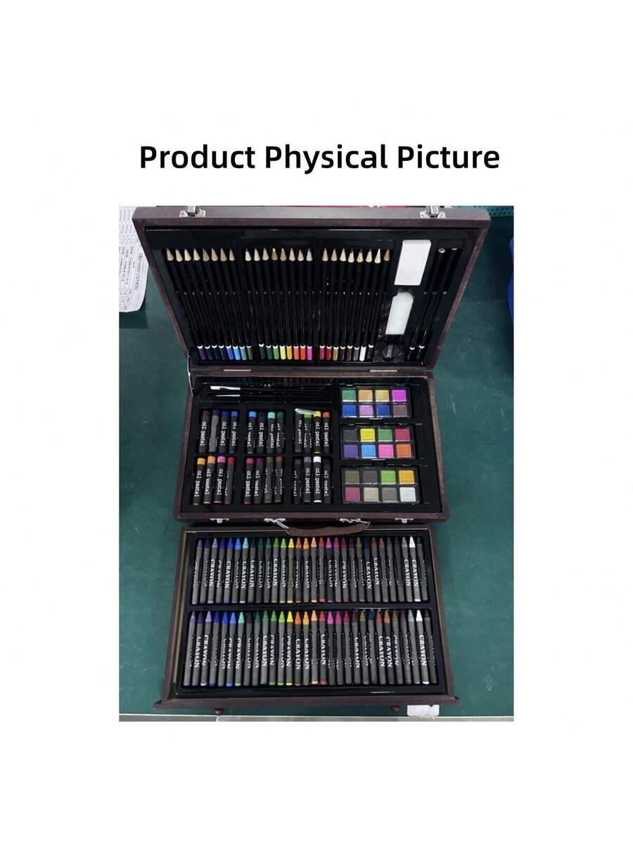 Wooden Box Painting Set 140pcs Deluxe Art Set with Crayons, Acrylic Paints, Colored Pencils
