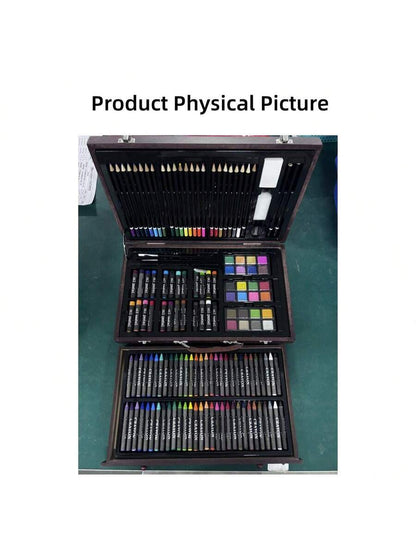 Wooden Box Painting Set 140pcs Deluxe Art Set with Crayons, Acrylic Paints, Colored Pencils