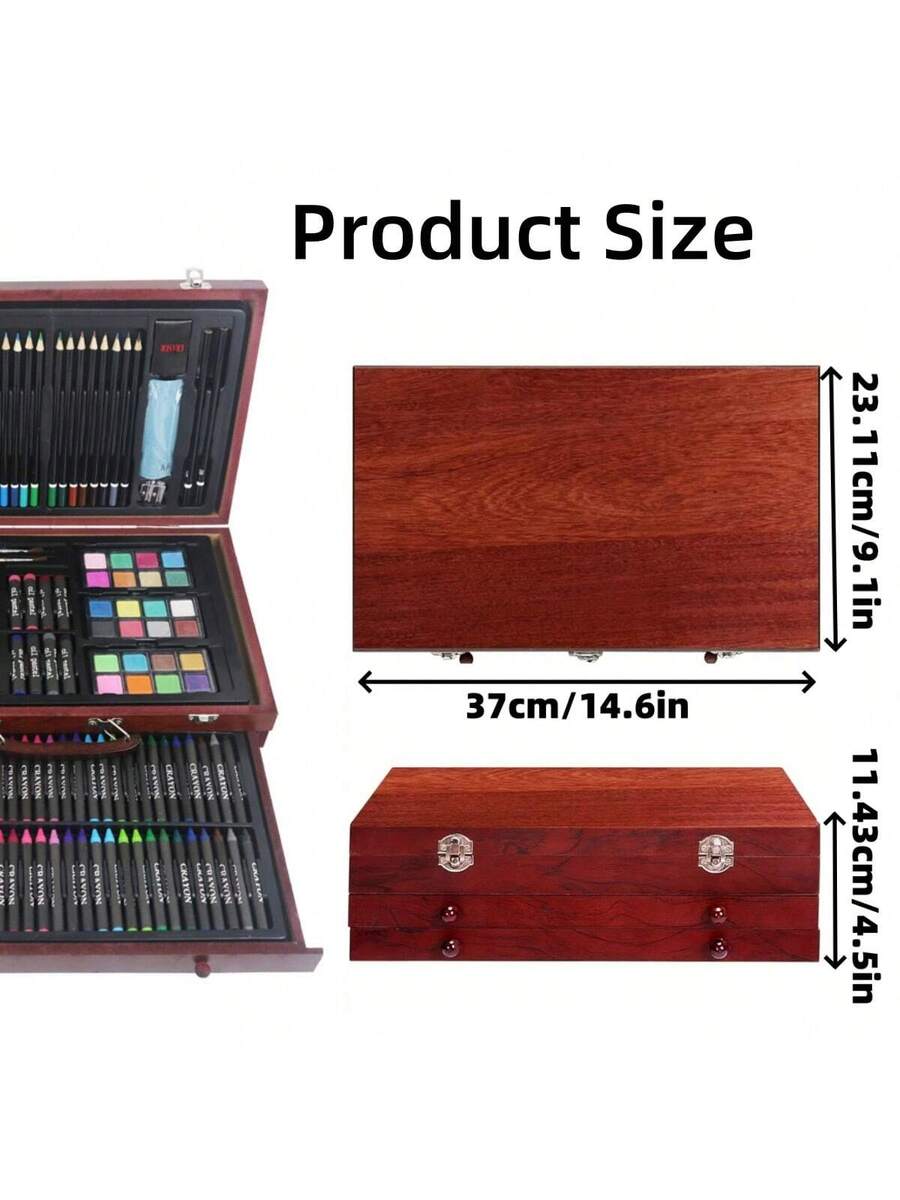 Wooden Box Painting Set 140pcs Deluxe Art Set with Crayons, Acrylic Paints, Colored Pencils