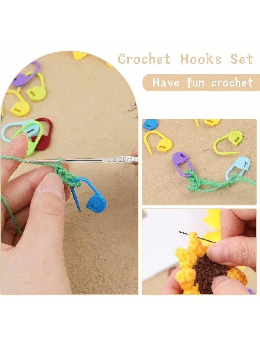 22-PCS Crochet Hooks Set, Ergonomic Crochet Hook Kit with Big Eye Needles and Stitch Markers