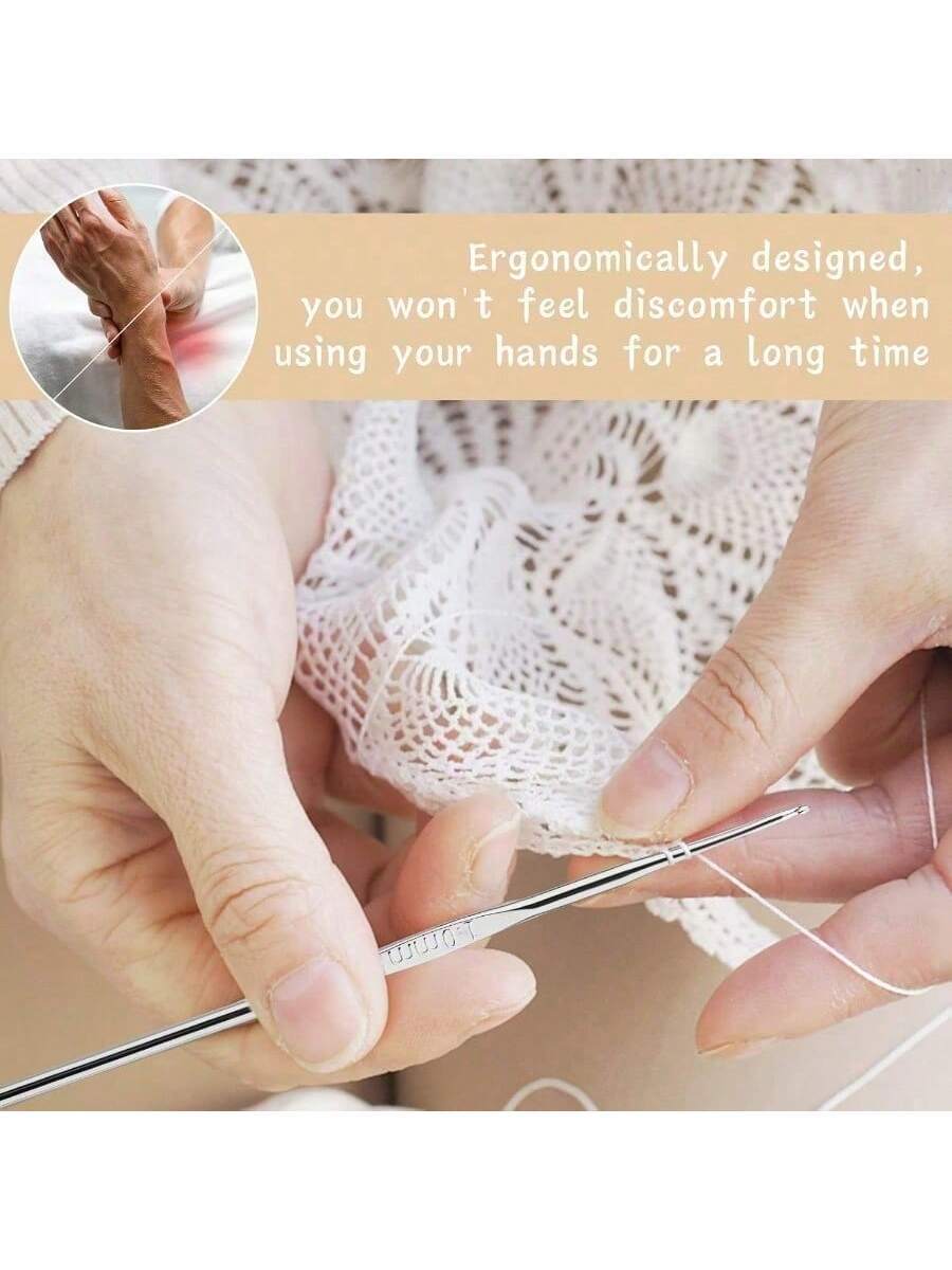 22-PCS Crochet Hooks Set, Ergonomic Crochet Hook Kit with Big Eye Needles and Stitch Markers