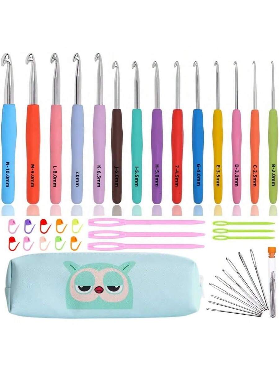 Crochet Hook Set (14 Sizes), Ergonomic Soft Grip Crochet Hooks with Case