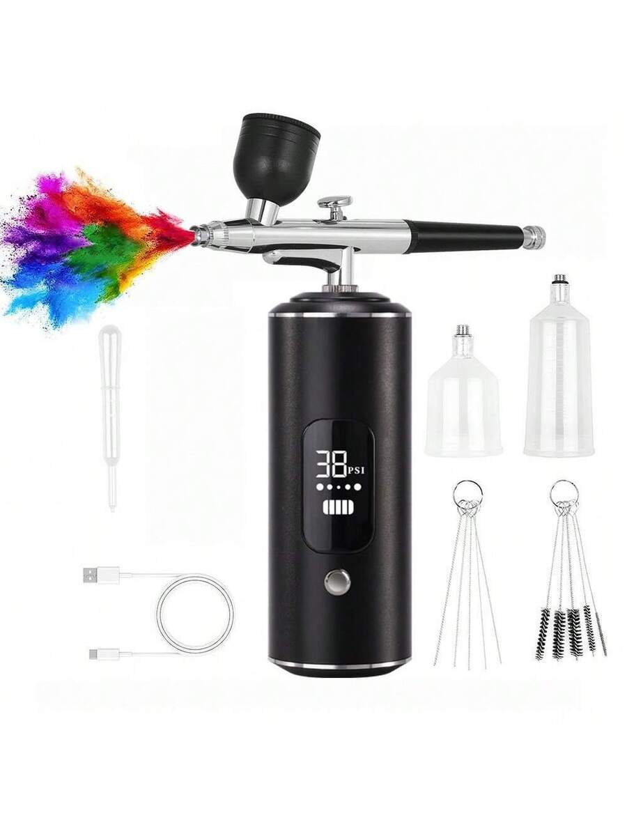 Airbrush Kit with Compressor, Digital Display, 3-Speed Adjustment, Rechargeable 900mAh Lithium Battery