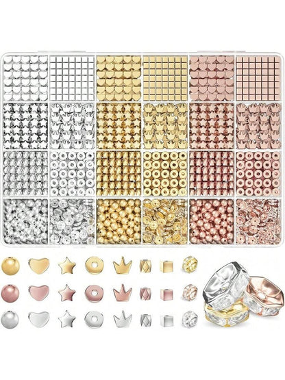 1740 Pieces Gold Beads For Friendship Bracelets Making Kit, 8 Shapes Organized Jewelry Making Supplies