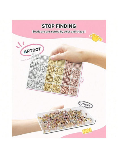 1740 Pieces Gold Beads For Friendship Bracelets Making Kit, 8 Shapes Organized Jewelry Making Supplies