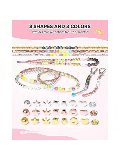 1740 Pieces Gold Beads For Friendship Bracelets Making Kit, 8 Shapes Organized Jewelry Making Supplies