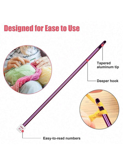 11pcs Crochet Hooks Set, Ergonomic Aluminum Knitting Needles with Comfort Grip