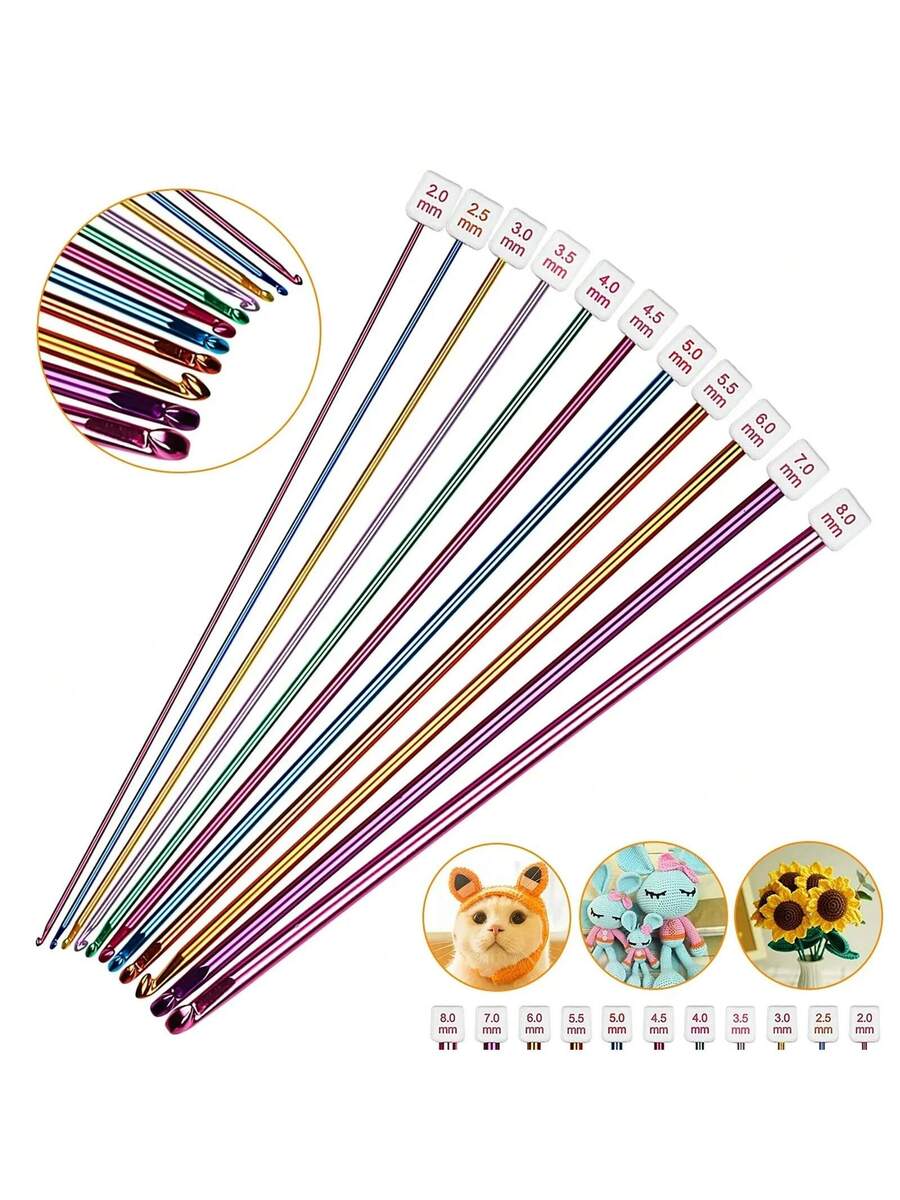 11pcs Crochet Hooks Set, Ergonomic Aluminum Knitting Needles with Comfort Grip