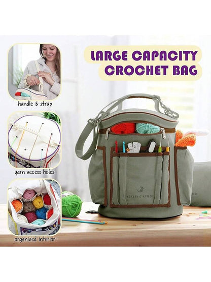 Crochet Kit for Beginners with Yarn, 21 Hooks Knitting Kit Bag with Instructions and Video Tutorials