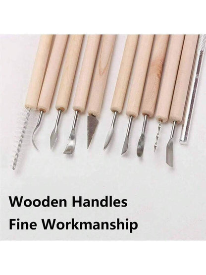 45 Pcs Set Pottery Clay Sculpting Tool Kit with Wooden Handles