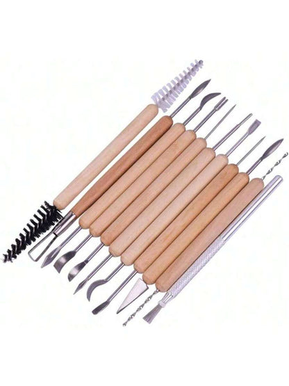 45 Pcs Set Pottery Clay Sculpting Tool Kit with Wooden Handles