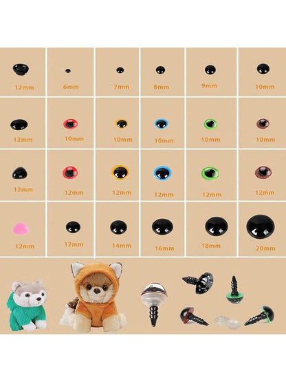 Safety Eyes 796pcs, Plastic Safety Eyes and Noses 6-20mm Black Eyes with Washers