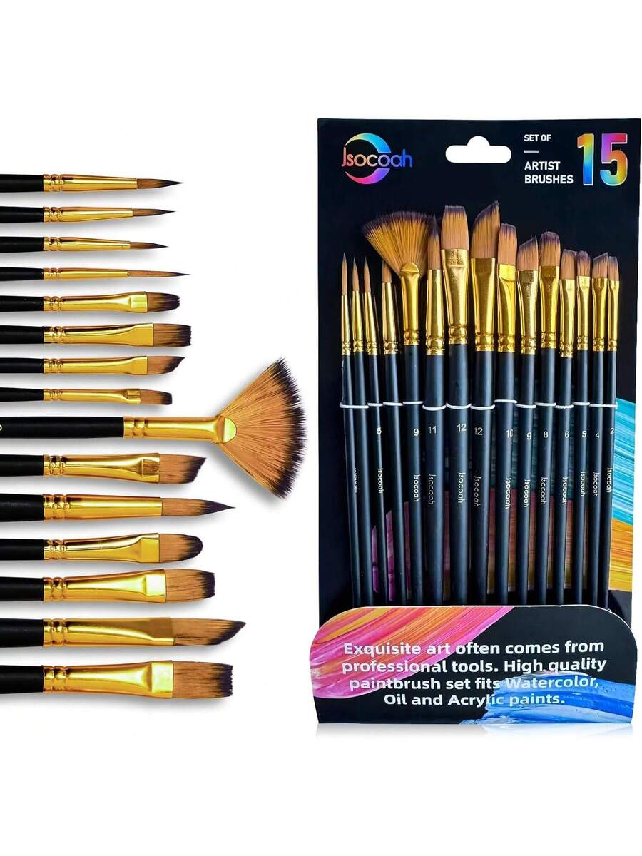 Acrylic Paint Brushes Set 15 Pieces, Nylon Bristle Paintbrushes