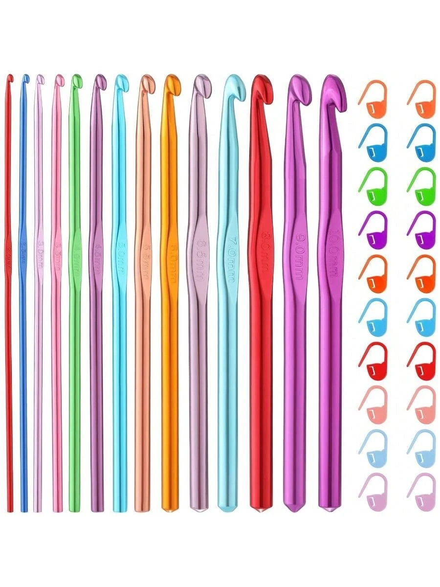 35 PCS Crochet Hooks Set, Colored Aluminum Ergonomic Handle Knitting Needles