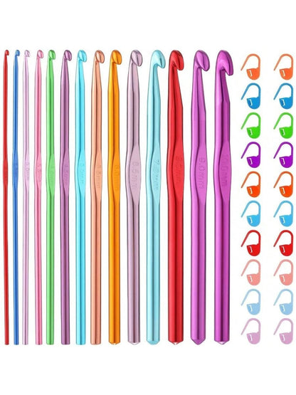 35 PCS Crochet Hooks Set, Colored Aluminum Ergonomic Handle Knitting Needles