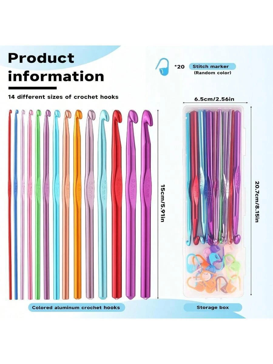 35 PCS Crochet Hooks Set, Colored Aluminum Ergonomic Handle Knitting Needles
