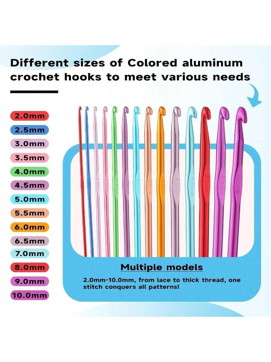 35 PCS Crochet Hooks Set, Colored Aluminum Ergonomic Handle Knitting Needles