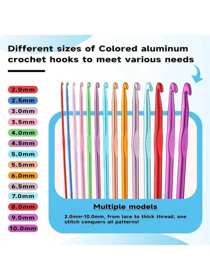 35 PCS Crochet Hooks Set, Colored Aluminum Ergonomic Handle Knitting Needles