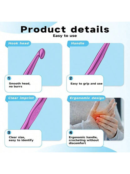 35 PCS Crochet Hooks Set, Colored Aluminum Ergonomic Handle Knitting Needles