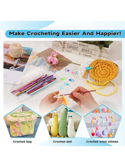 35 PCS Crochet Hooks Set, Colored Aluminum Ergonomic Handle Knitting Needles