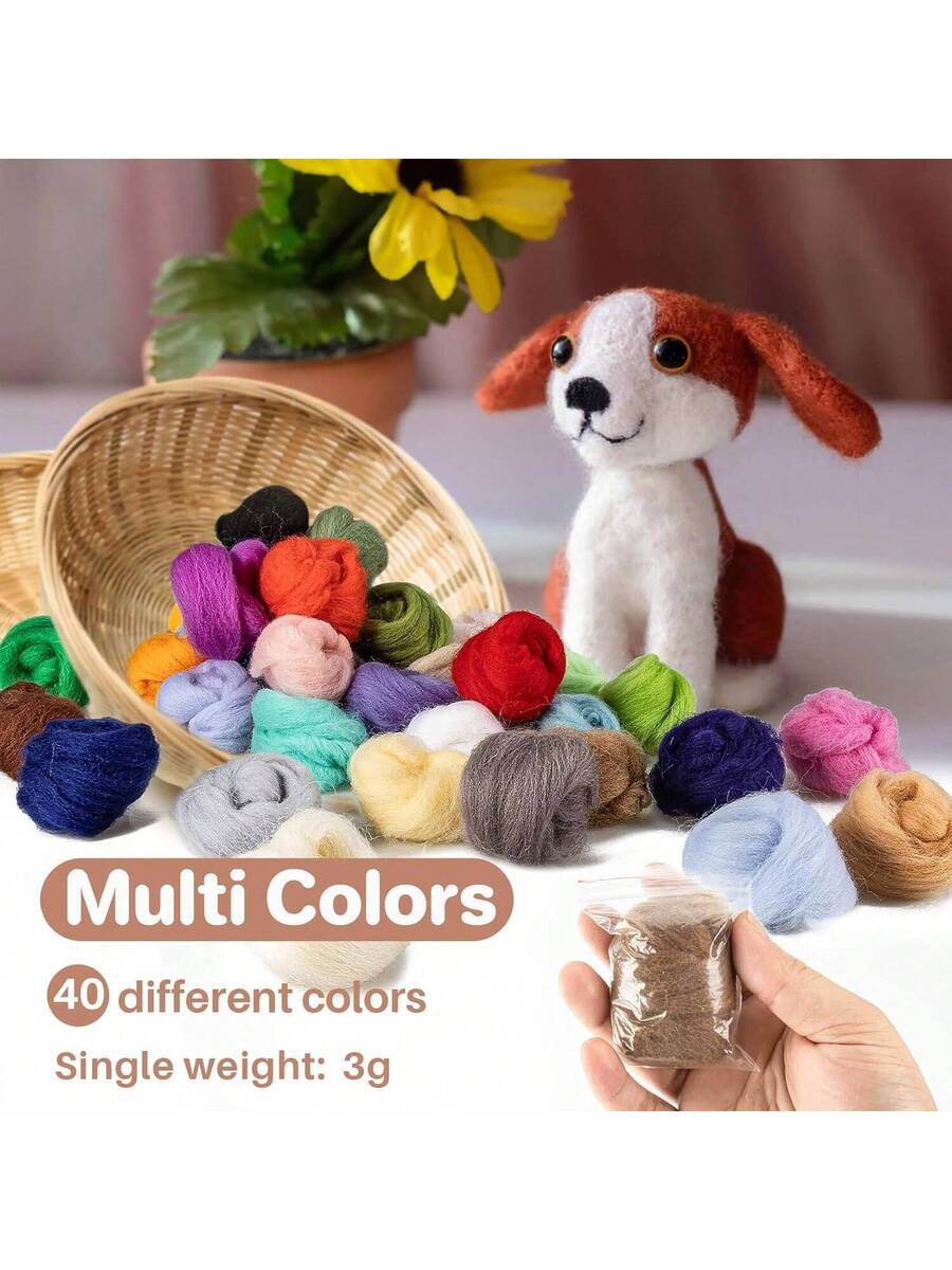 40 Pcs Felting Wool Roving Core Wool Roving Bulk Spinning Mix Color