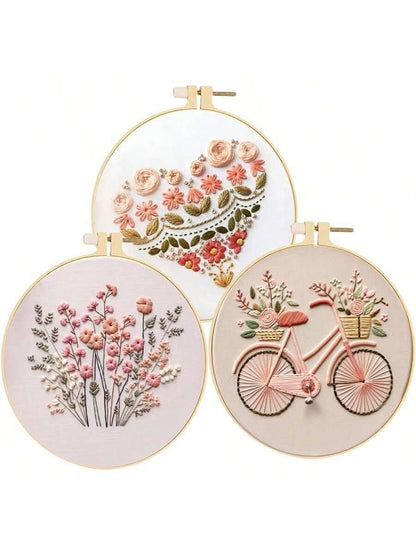 Embroidery Kits for Adults Beginner, 3 Pcs DIY Cross Stitch Stamped Flower Pattern , Stitching Heart Sewing Kit 79 X 79 Inch