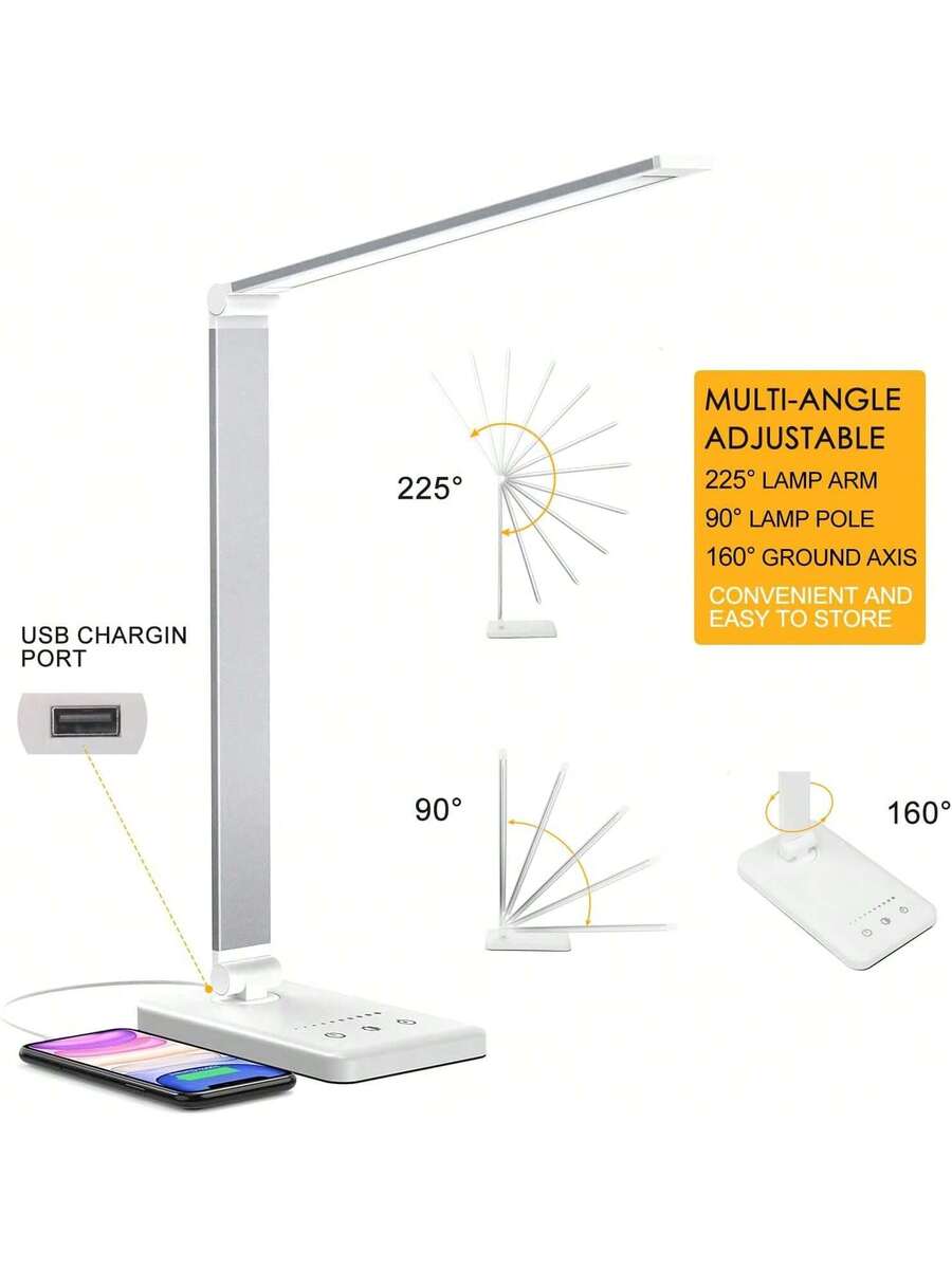 LED Desk Lamp with USB Charging Port, 5 Color Modes & 5 Brightness Levels