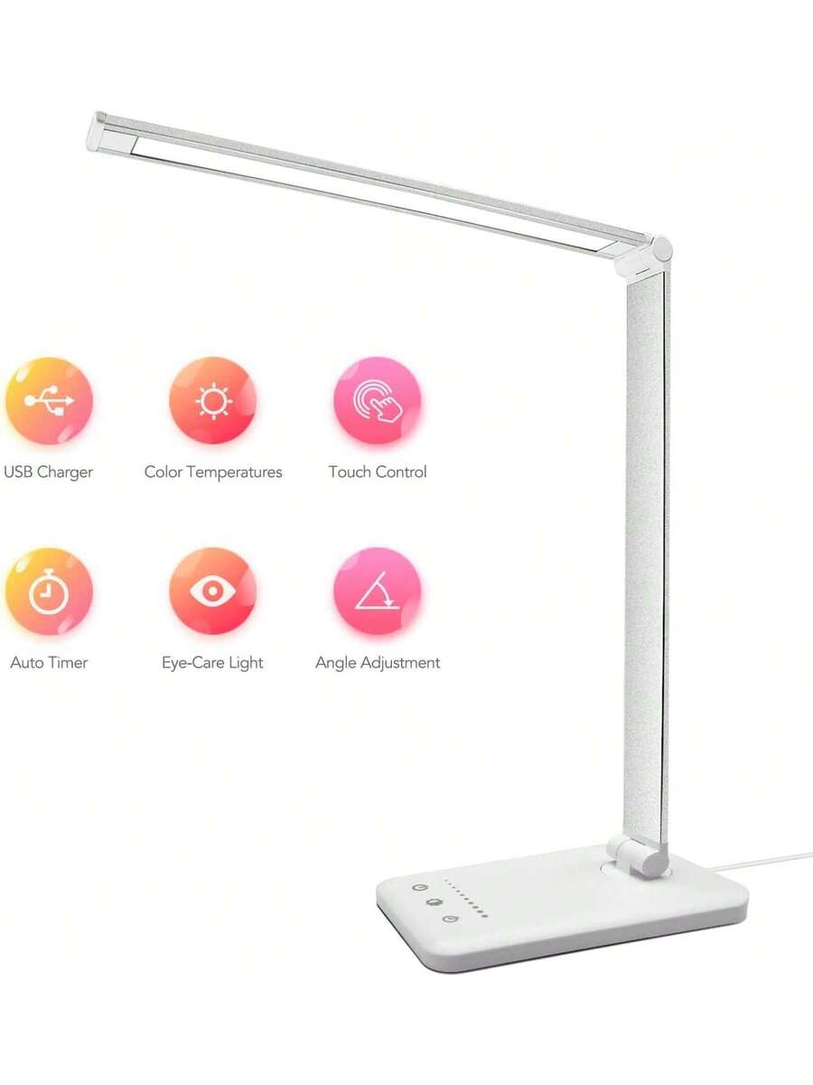 LED Desk Lamp with USB Charging Port, 5 Color Modes & 5 Brightness Levels