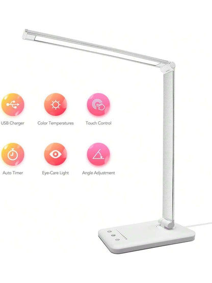 LED Desk Lamp with USB Charging Port, 5 Color Modes & 5 Brightness Levels