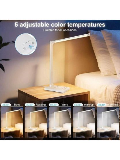 LED Desk Lamp with USB Charging Port, 5 Color Modes & 5 Brightness Levels