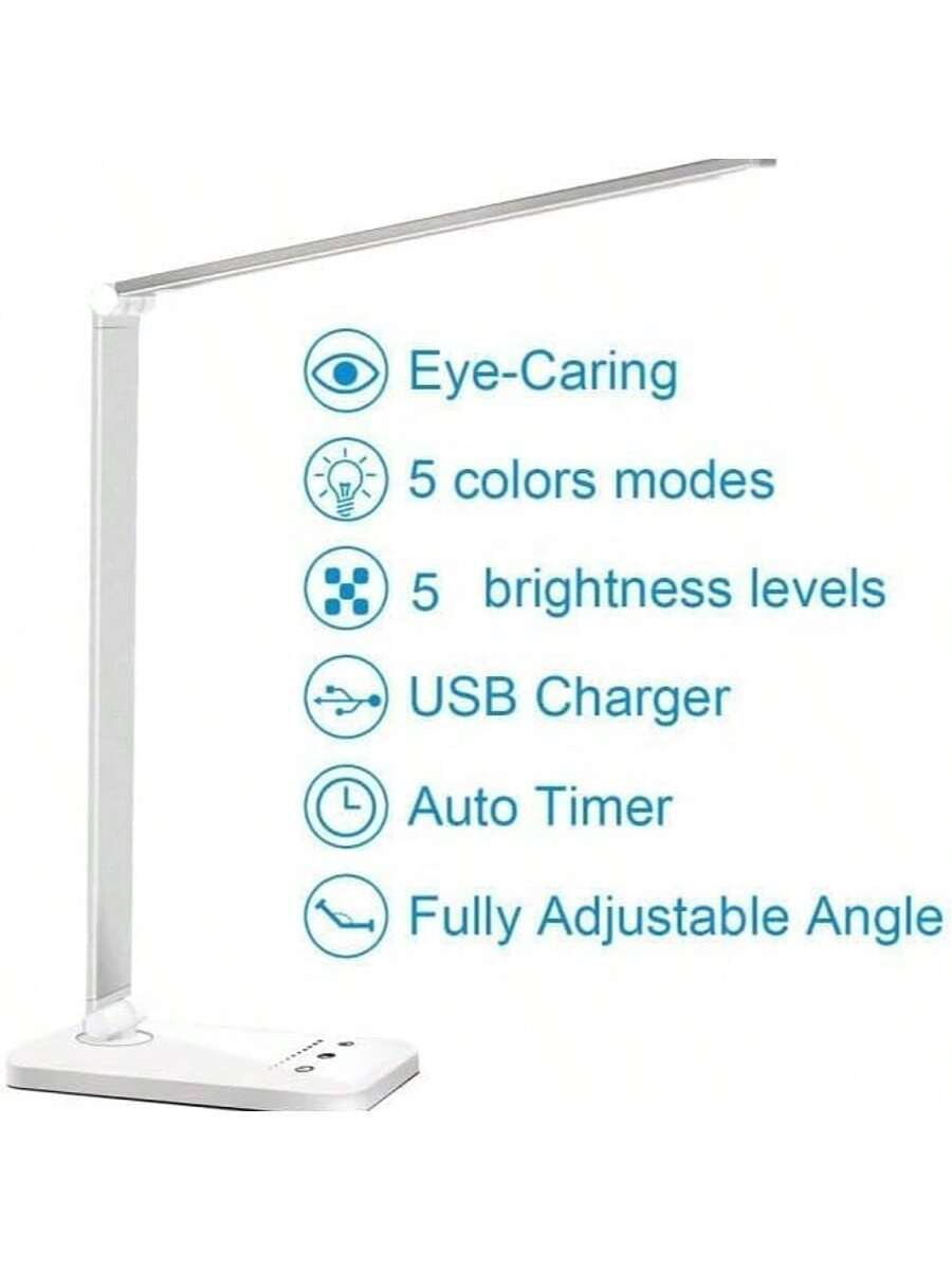 LED Desk Lamp with USB Charging Port, 5 Color Modes & 5 Brightness Levels