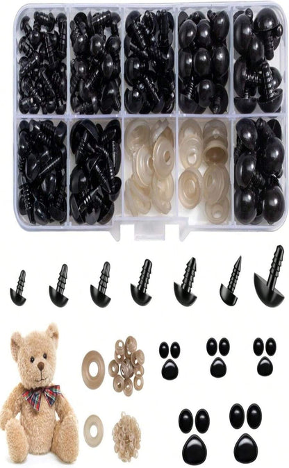 270PCS Safety Eyes and Noses, Black Plastic Eyes and Teddy Bear Nose with Washers